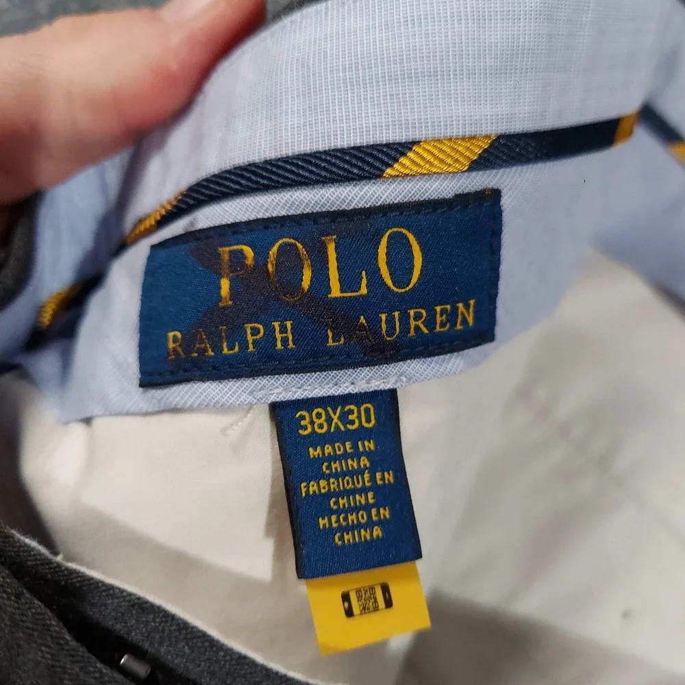 NEW Polo Ralph Lauren Dress Pants Mens 38x30 Gray Flat Front Stretch Wool Cuffed